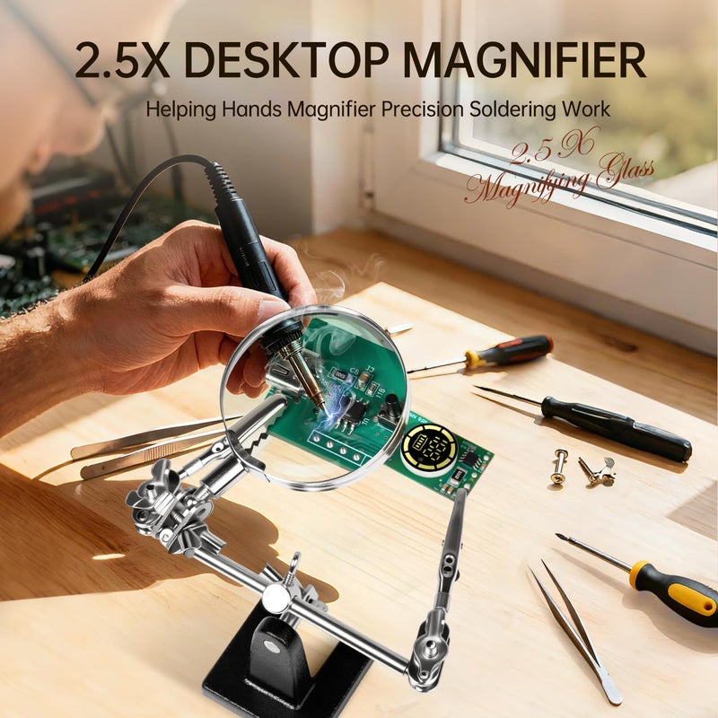 AORAEM Helping Hands Magnifier with Dual Adjustable Alligator Clips in 2.5X Magnifying Glass Soldering Station for Crafting, Hobby, Micro Objects (Not Include Battery) - Image 3